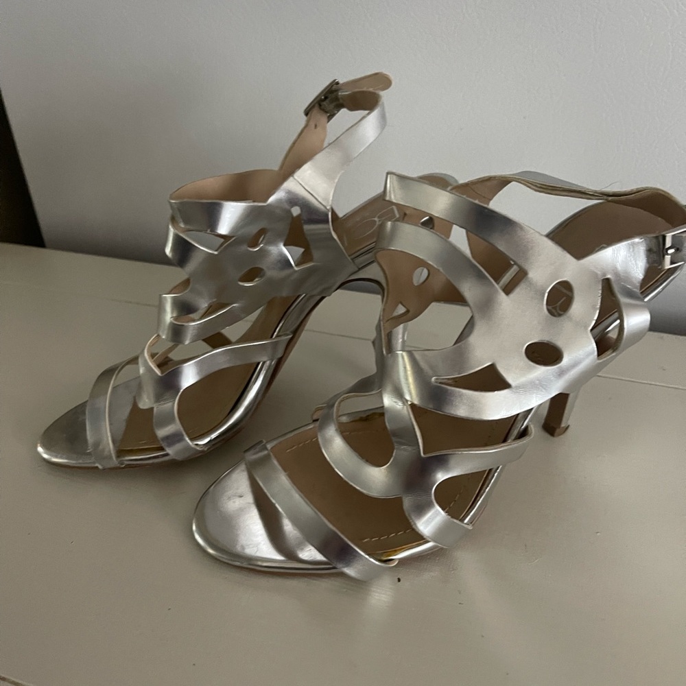 BCBG Metallic Silver Sandals